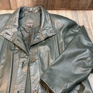 PELLE Women's 100% Genuine Leather Trench Coat Size Small Dark Green Jacket